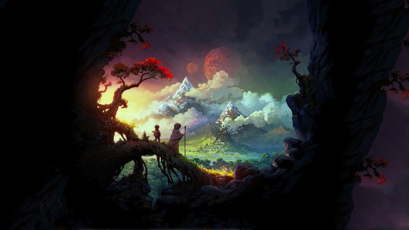 Terra magica fantasy paesaggio notturno, 1422x800 HD, Desktop
