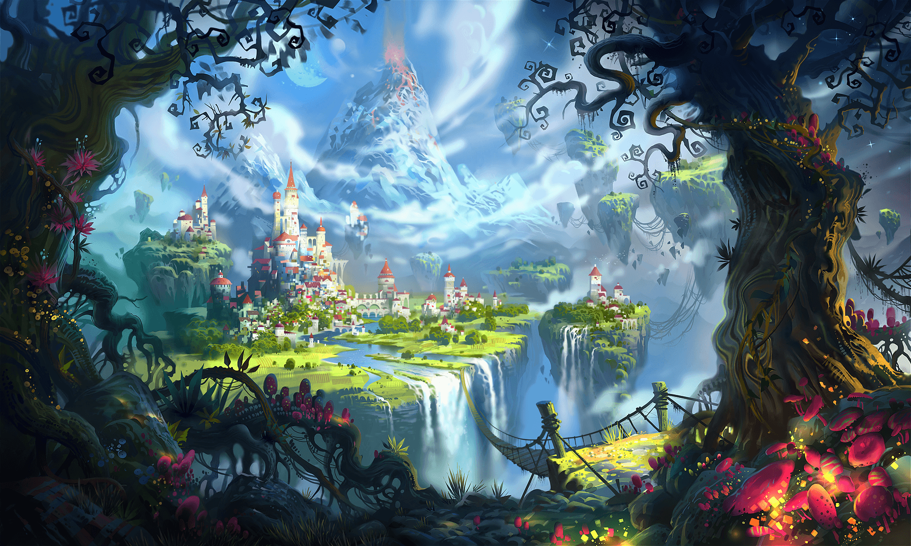 Regno magico con castello e cascata, 1864x1117 HD Ready, Laptop