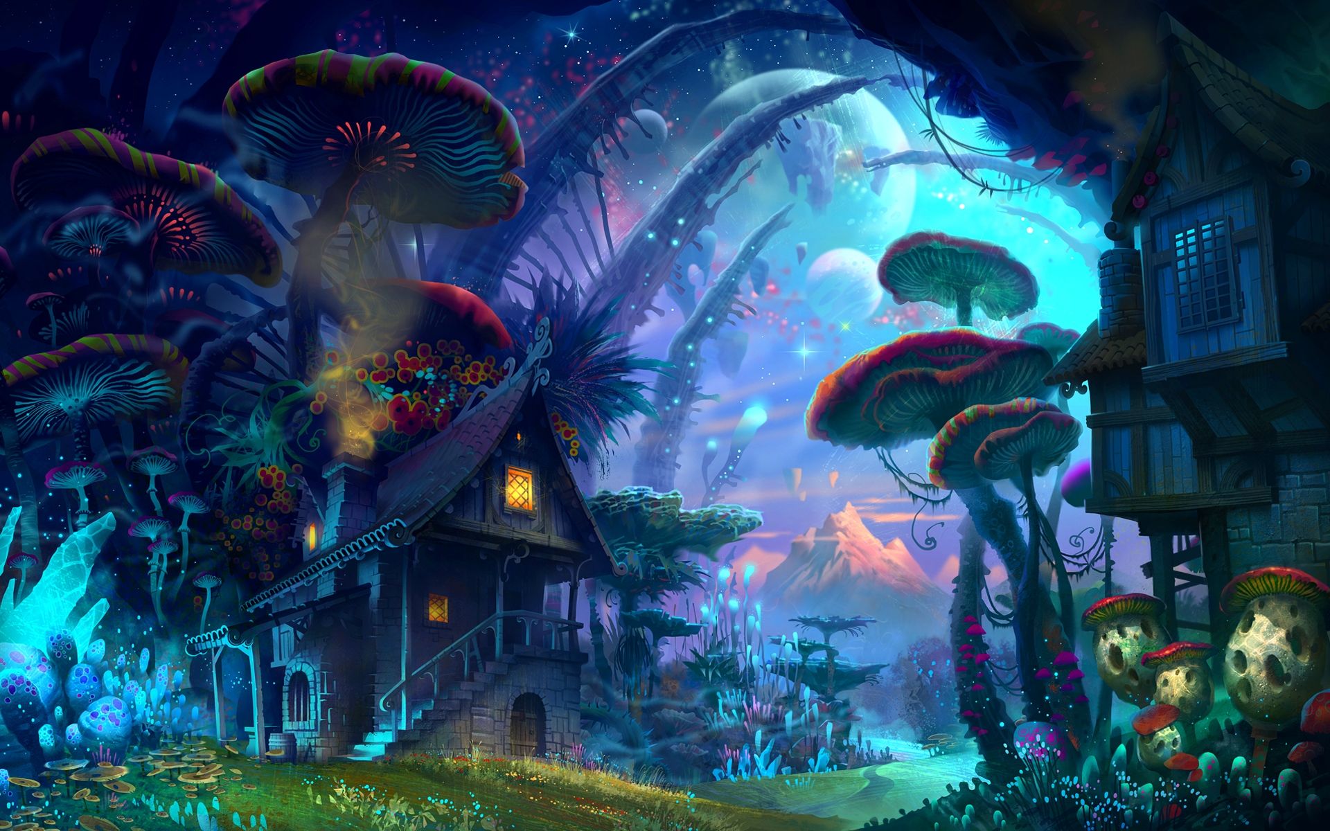Villaggio funghi fantasy notturno, 1920x1200 WUXGA, Desktop