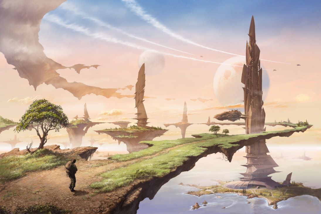 Isole fluttuanti con pilastri di roccia, 1095x730 HD, Desktop