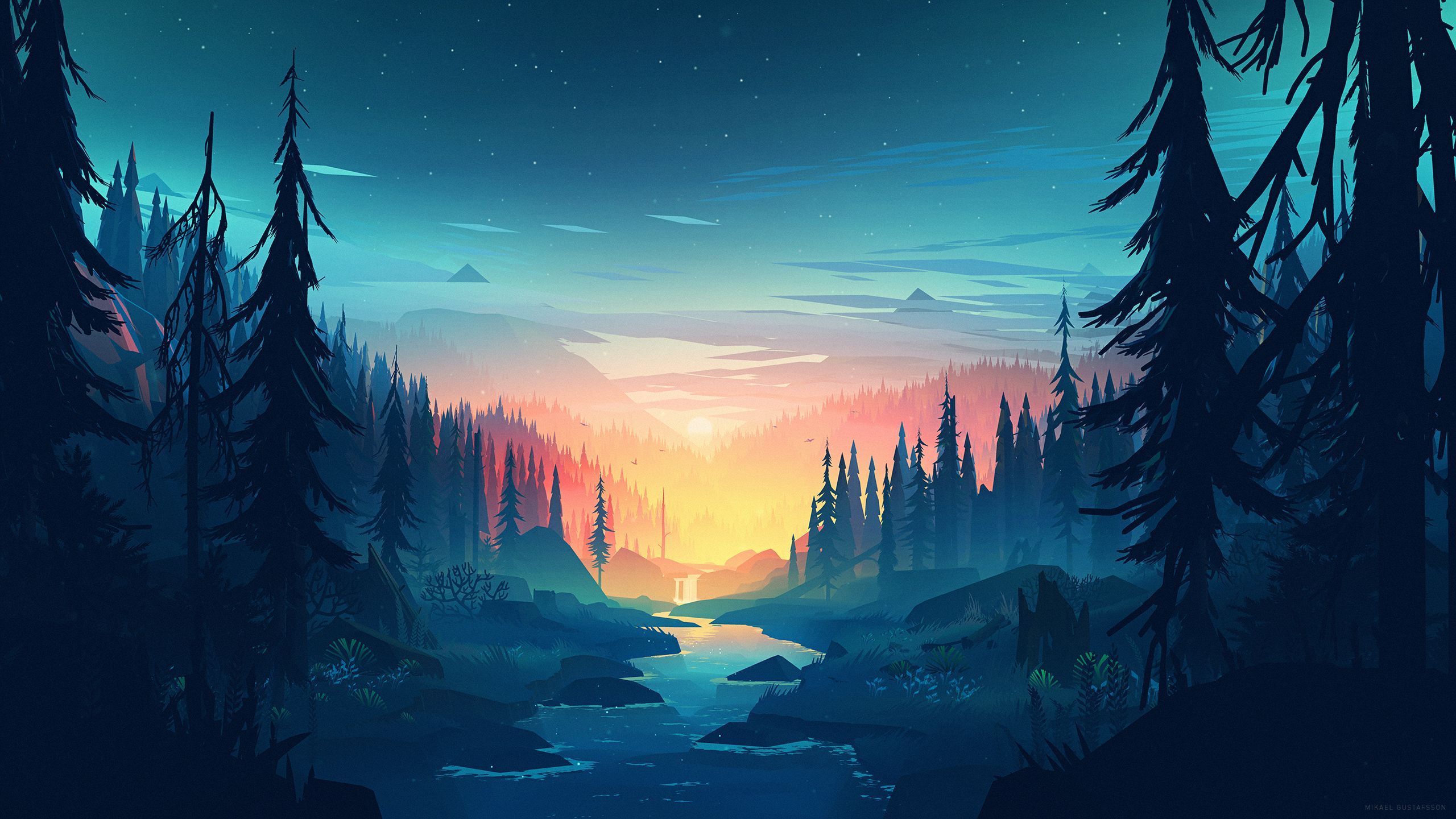 paesaggio fantasy foresta tramonto, 2560x1440 1440p, Desktop