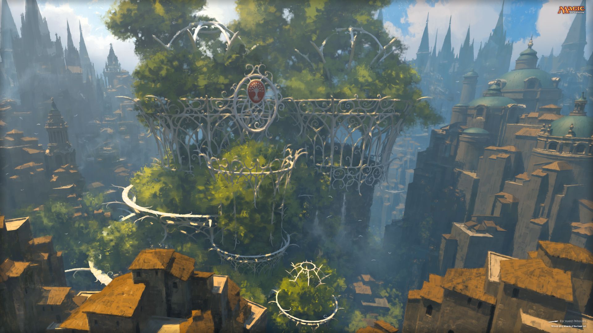 Città fantasy tra alberi e torri, 1920x1080 1080p, PC Desktop