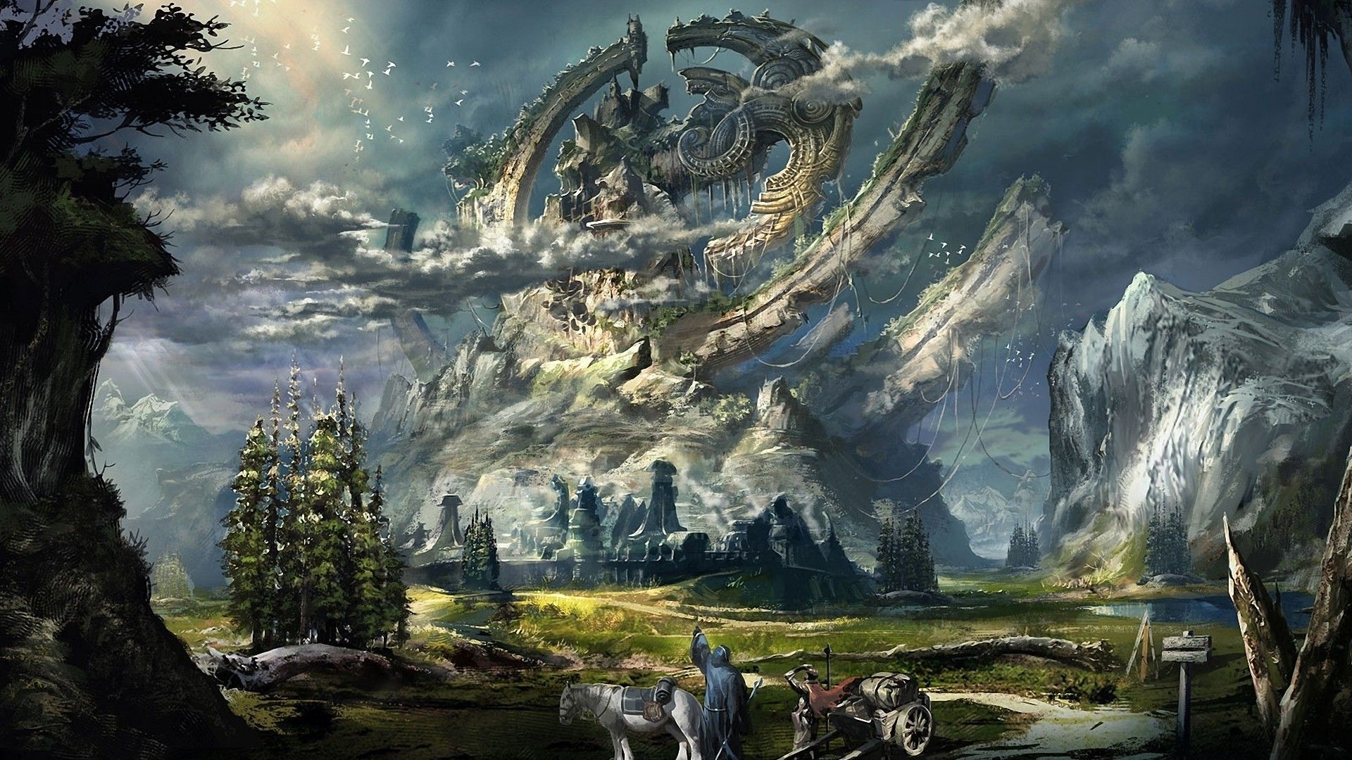 Paesaggio fantasy con anelli celesti, 1920x1080 1080p, PC