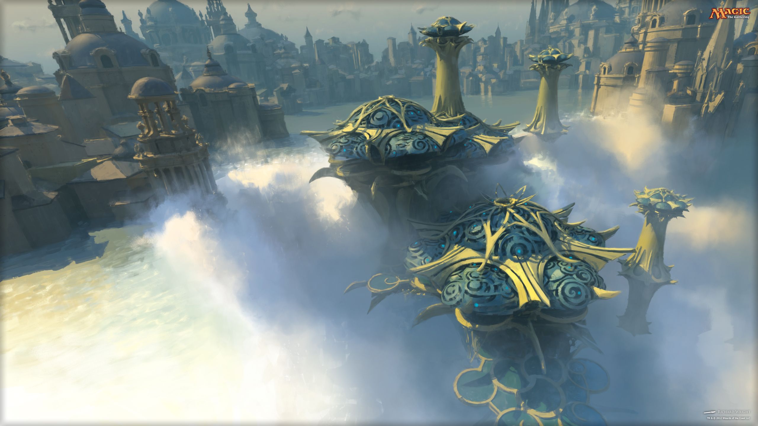 Città fluttuante fantasy tra nuvole, 2560x1440 2K, Desktop