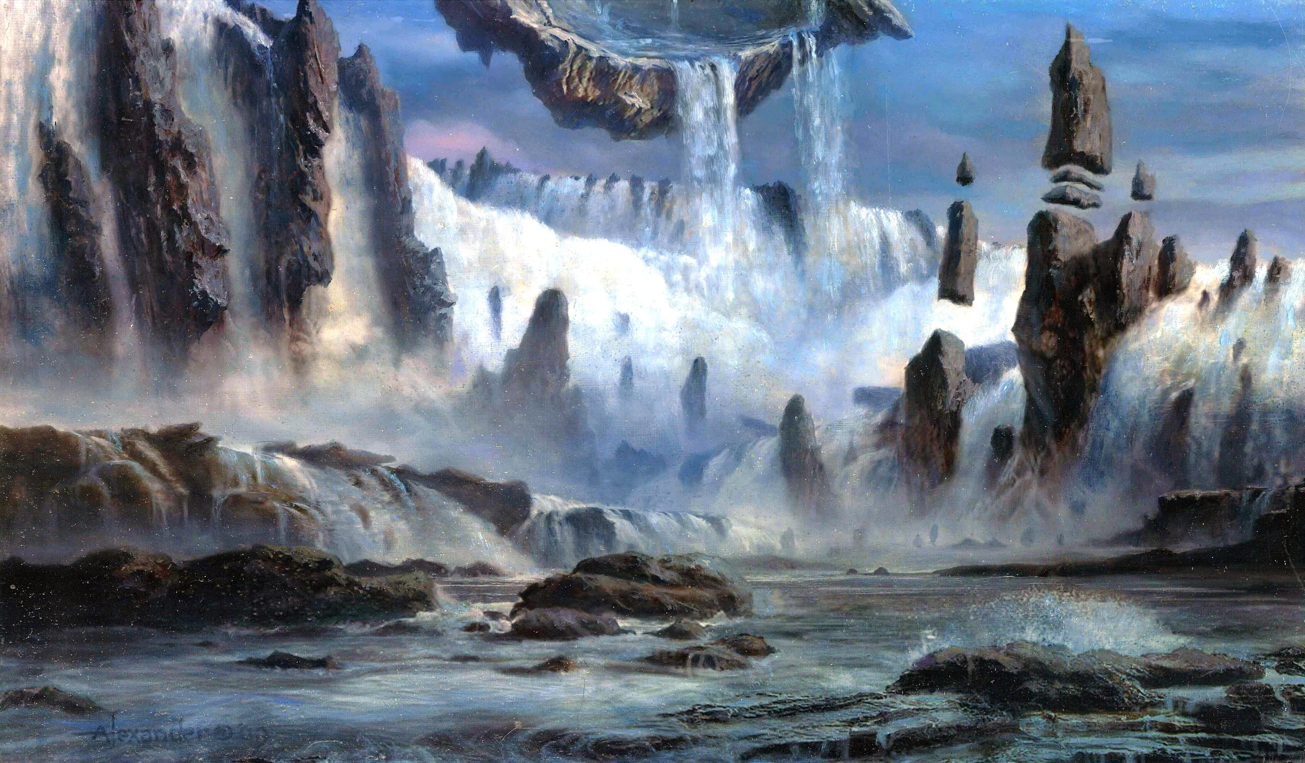 Cascata fantasy tra rocce, 4278x2500 UHD, PC 4K