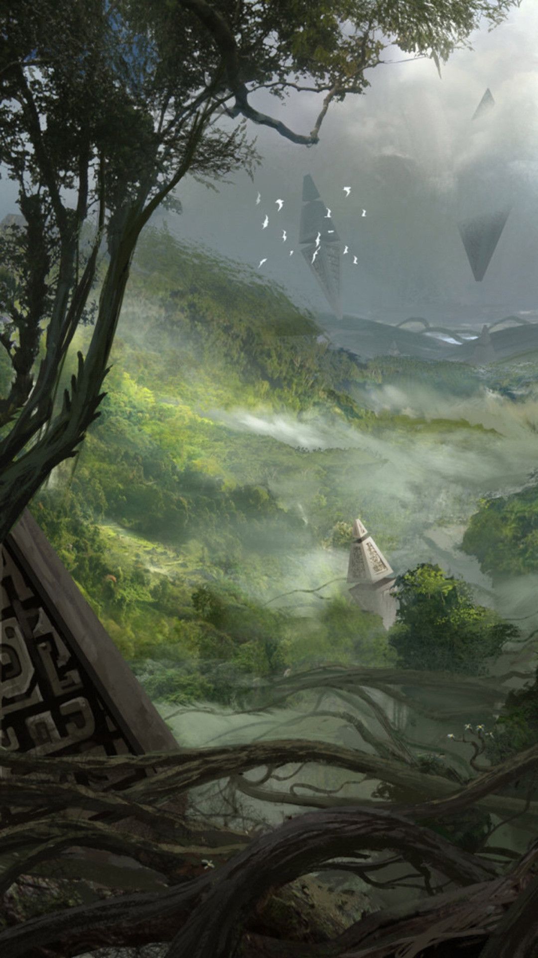 Paesaggio fantasy verde con isole, 1080x1920 Full HD Verticale, Smartphone