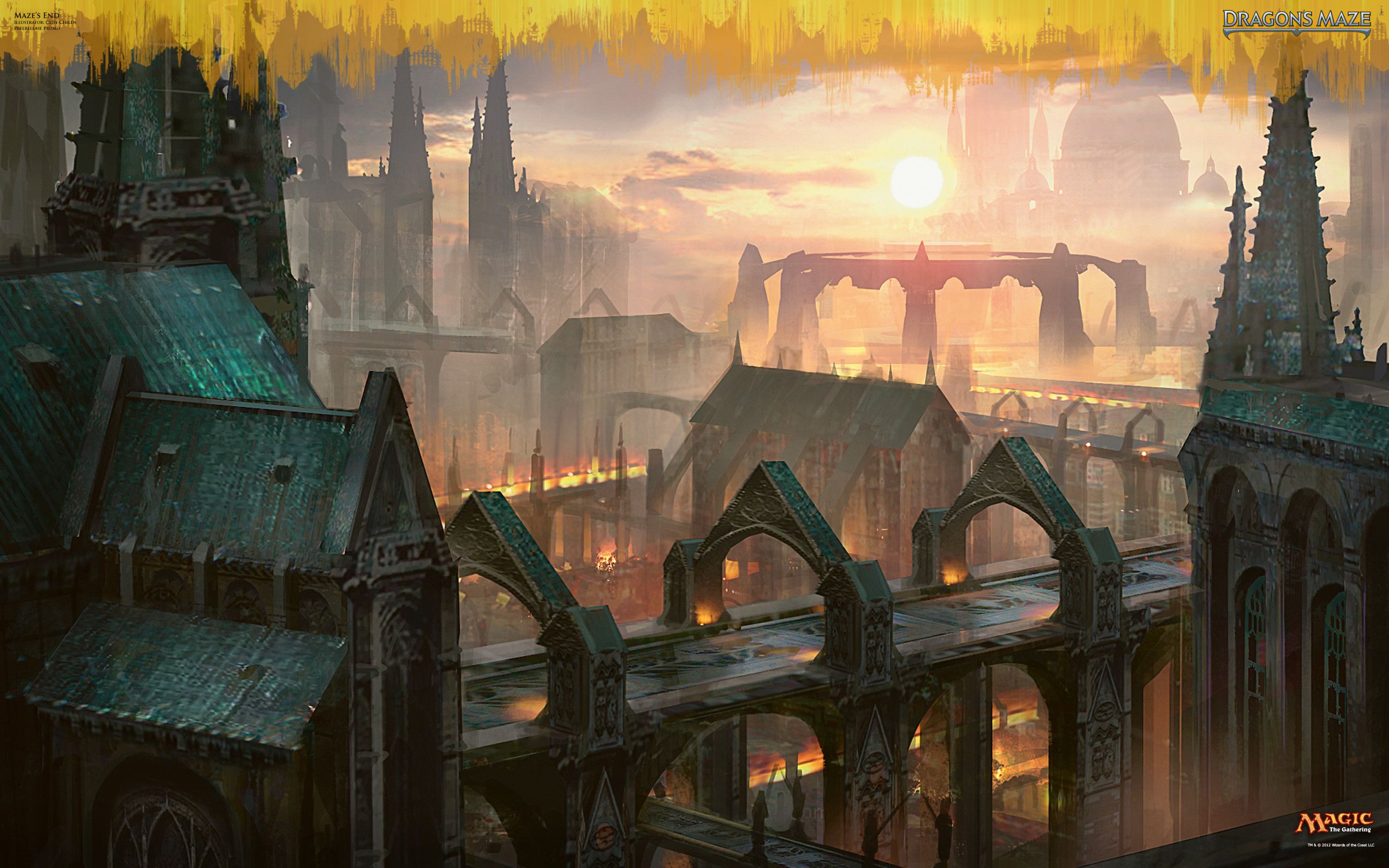 Città fantasy gotica al tramonto, 2560x1600 WQXGA, Laptop