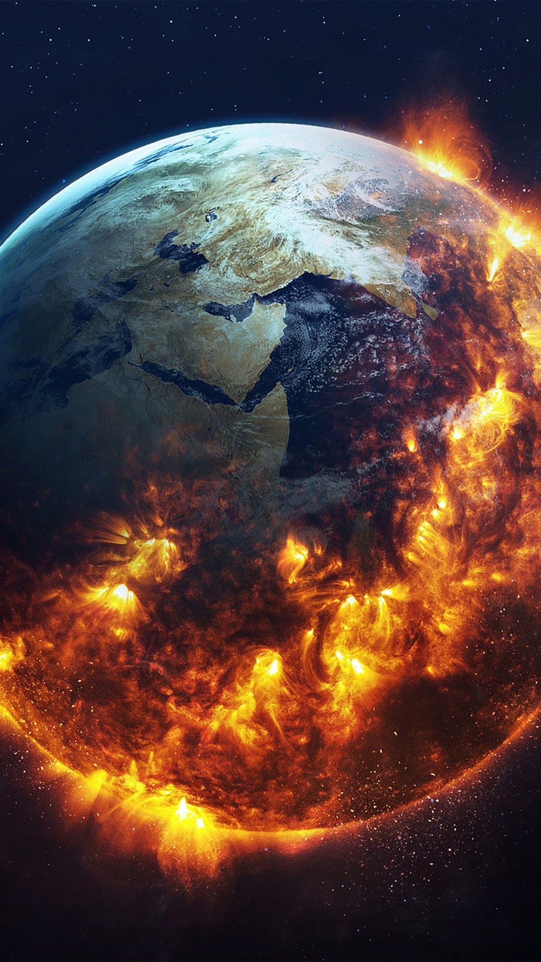 Terra in fiamme spazio, 1080x1920 Verticale, iPhone Pro