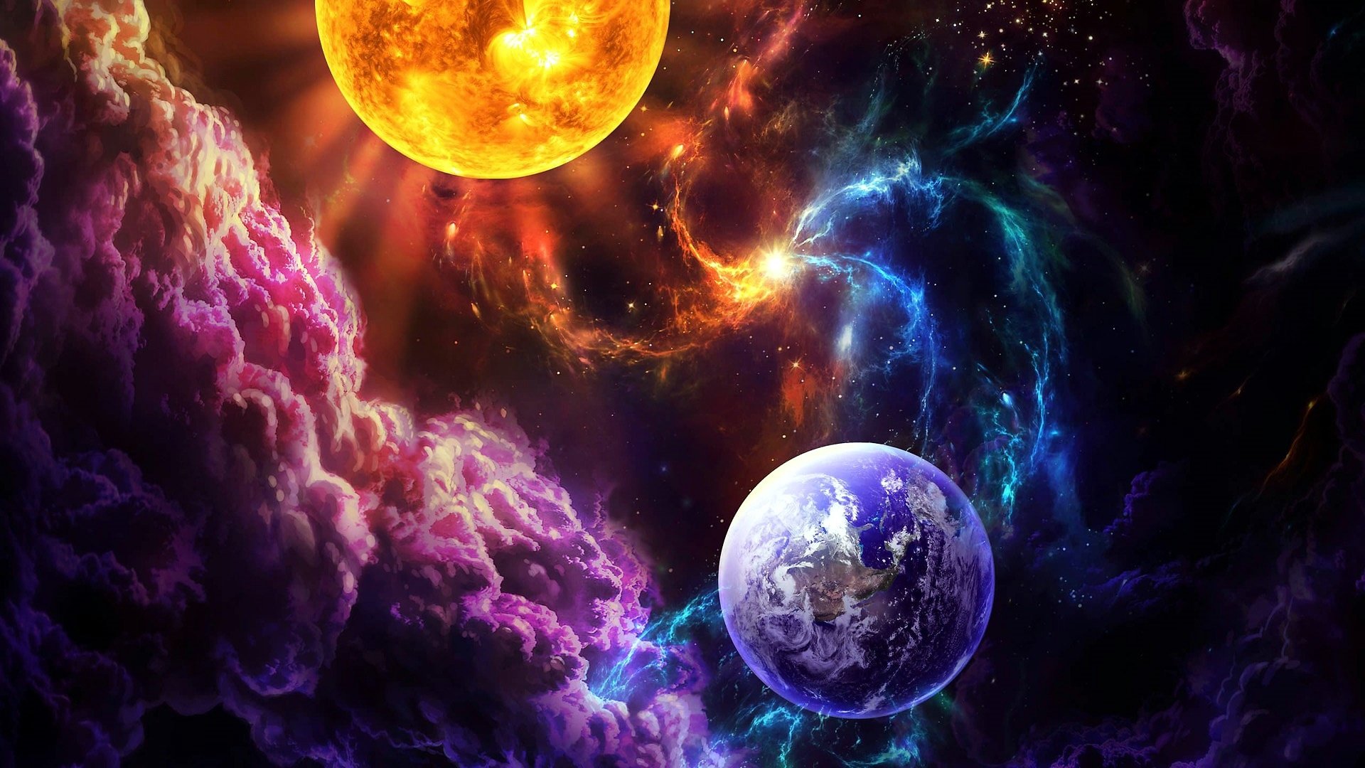 Terra sole nebulosa viola, 1920x1080 Full HD 1080p, Desktop