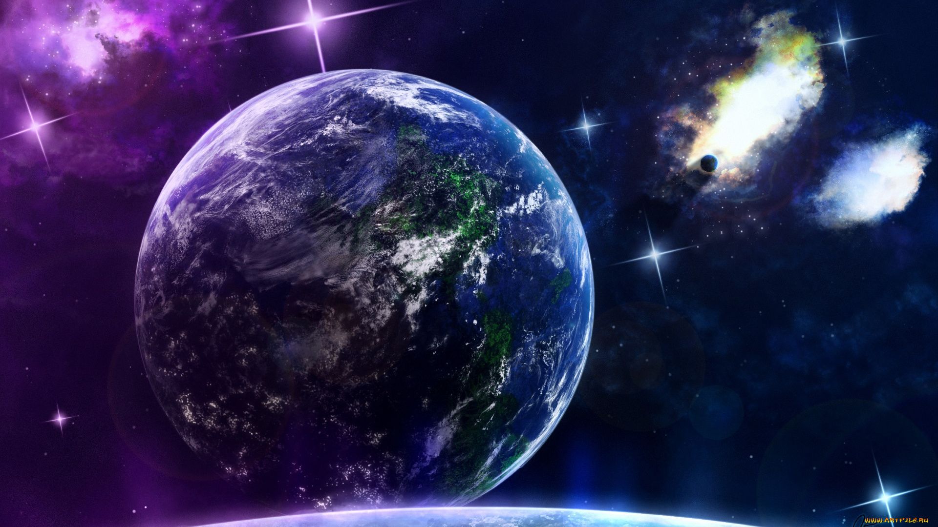 Terra stelle brillanti spazio, 1920x1080 Full HD, PC
