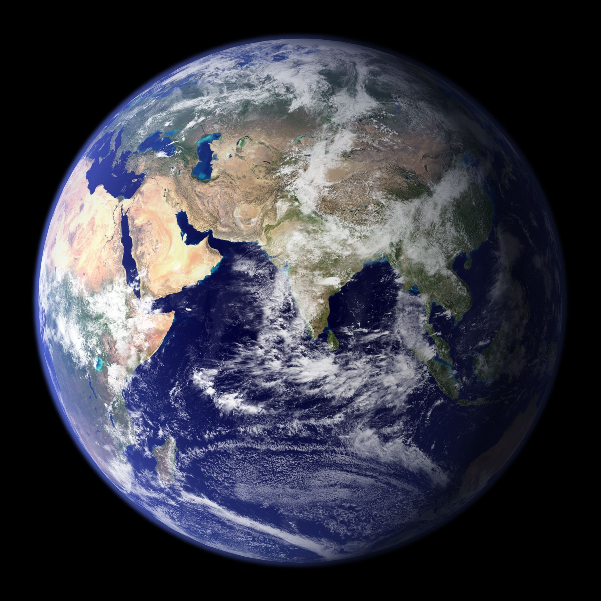Terra Asia Africa nuvole, 2048x2048 2K, Desktop