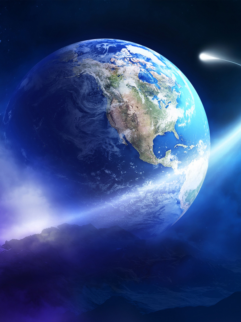 Terra cometa luce blu, 768x1024 Verticale, Telefono