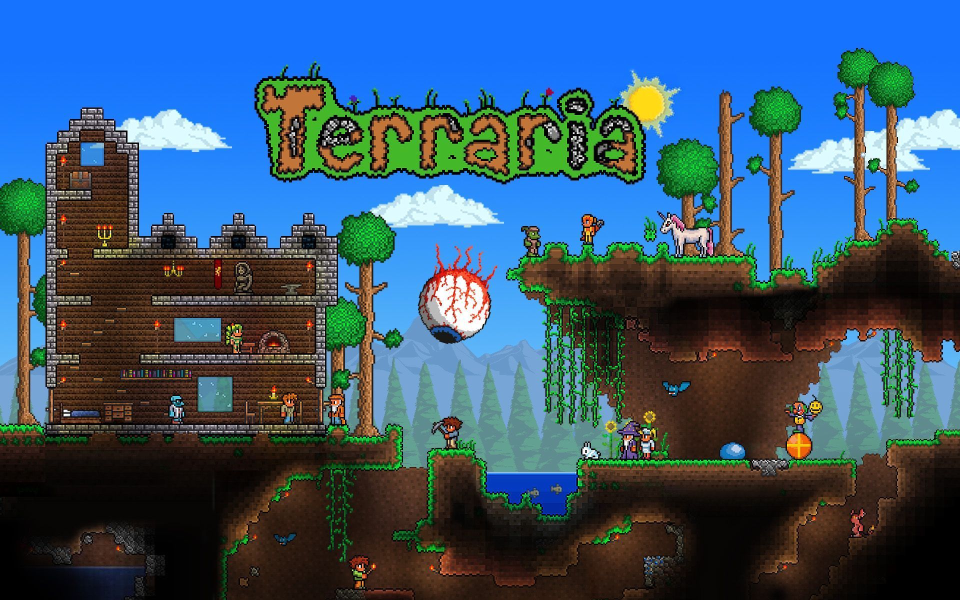 Logo Terraria in blocchi terra, 1440x900 HD, Desktop