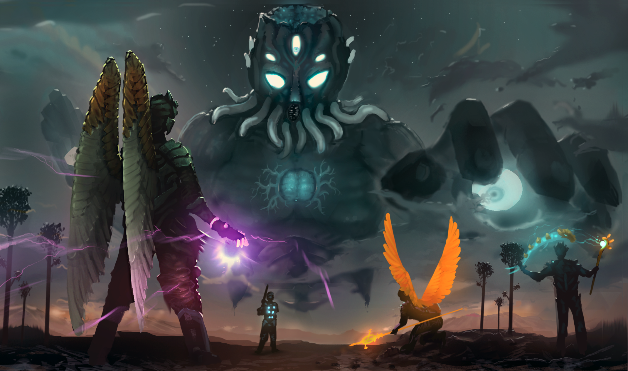 Moonlord Terraria boss fanart, sandbox 2D, 2139x1262 alta risoluzione, PC