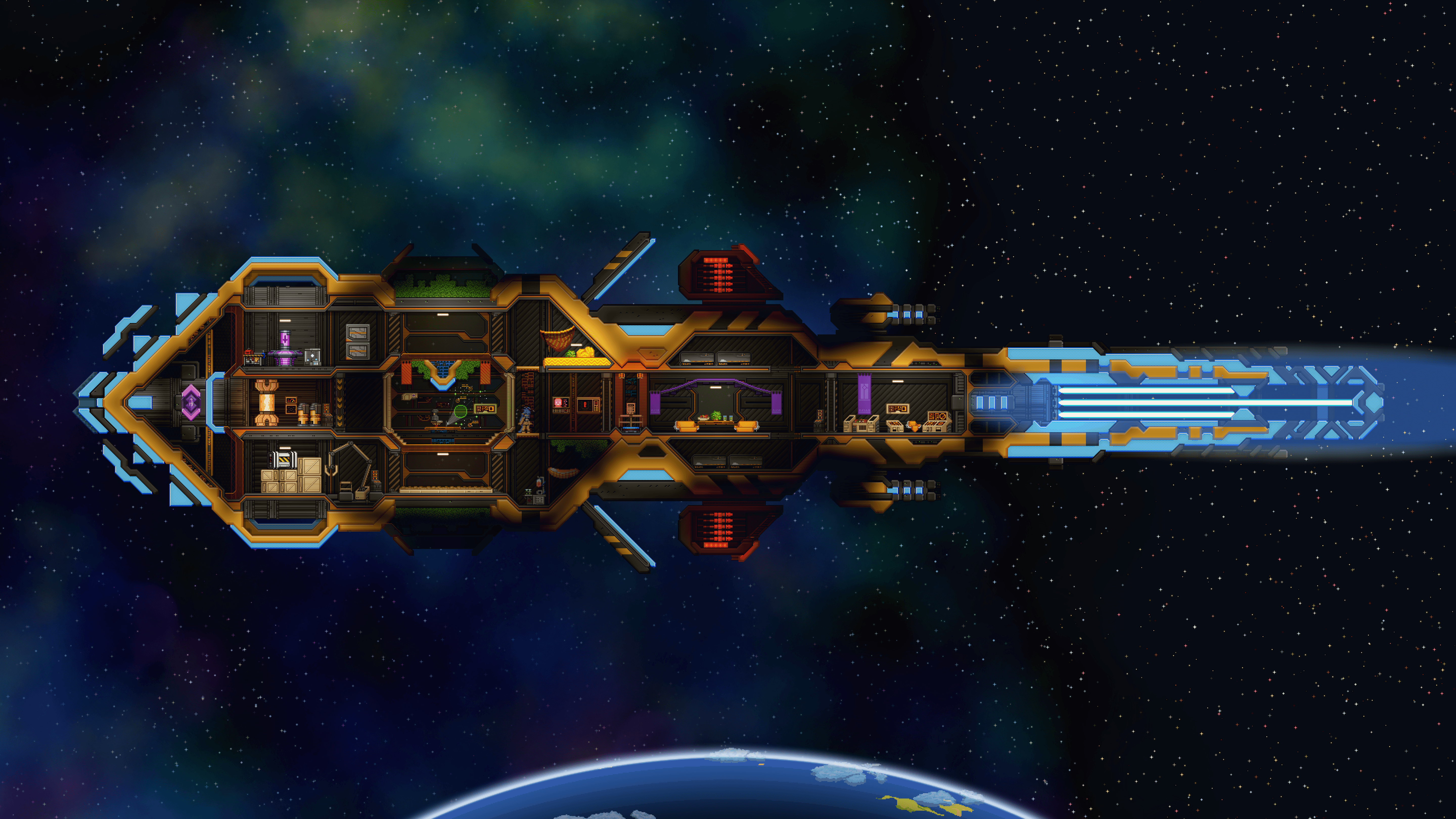 Nave spaziale Starbound sopra pianeta, 5760x3240 4K, Desktop 4K