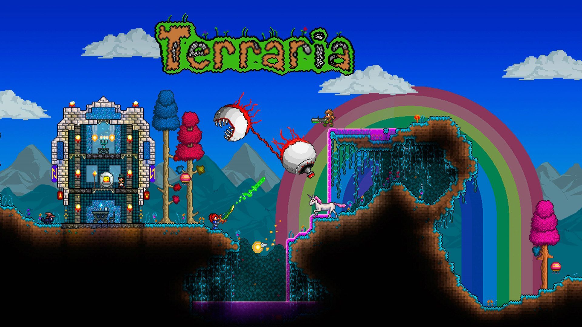 Base Terraria pixel art notturna, 1920x1080 1080p, PC Desktop
