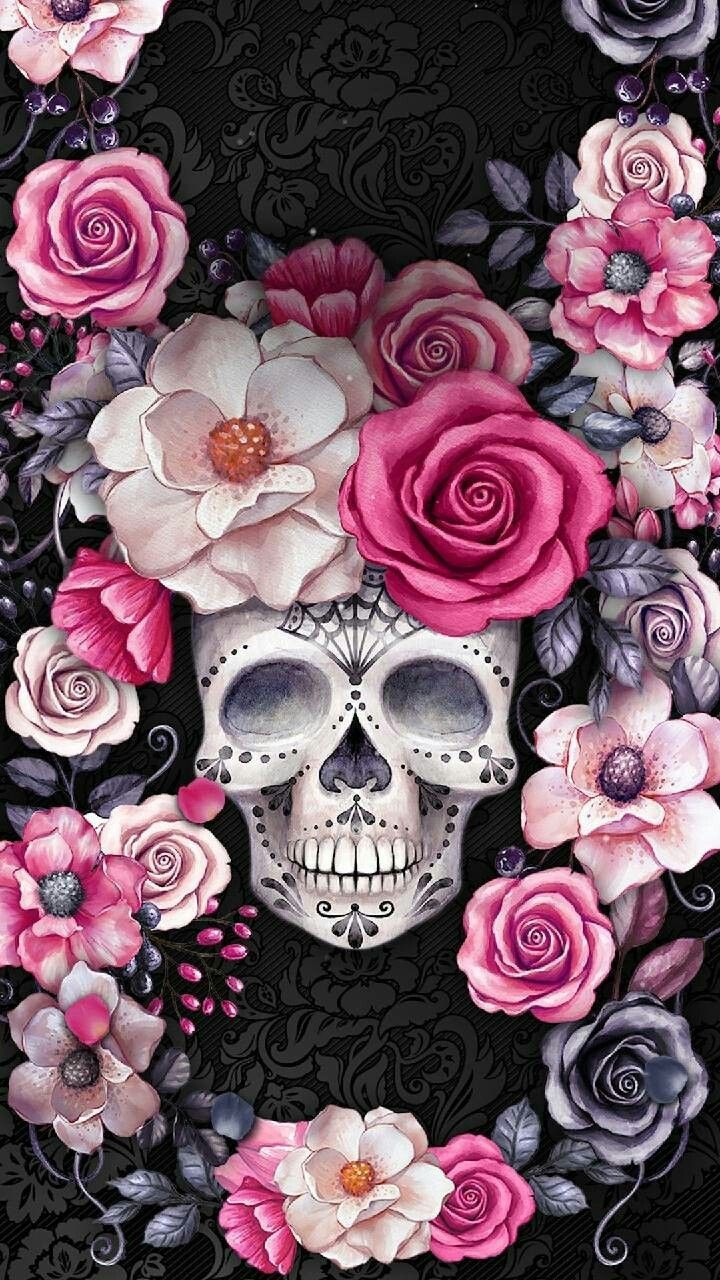 Teschio con rose rosa vintage, 720x1280 Full HD Verticale, iPhone