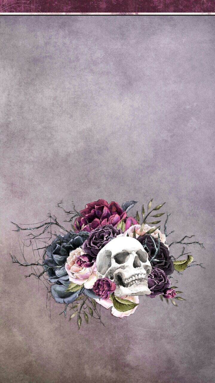 Teschio con fiori vintage, 720x1280 Verticale, Mobile