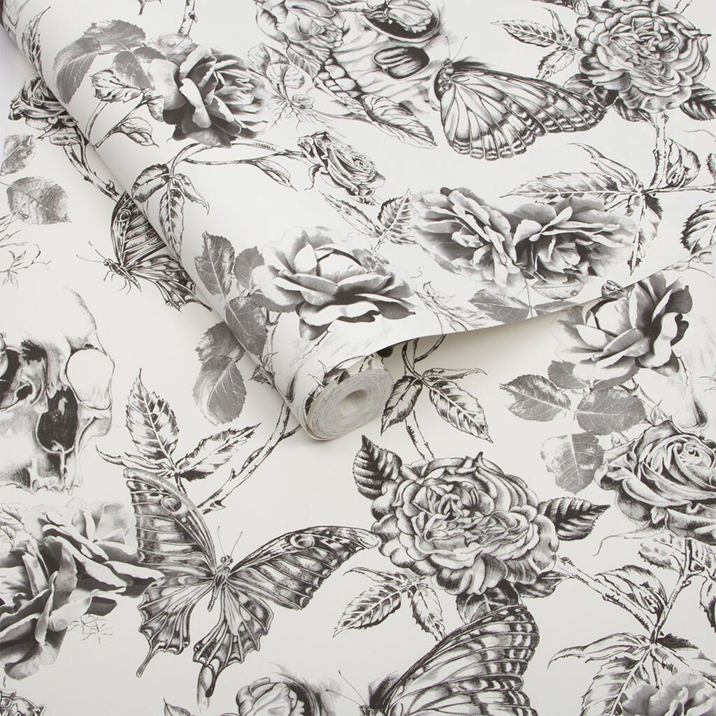 Teschi rose farfalle bianco nero, 1024x1024 HD, Desktop