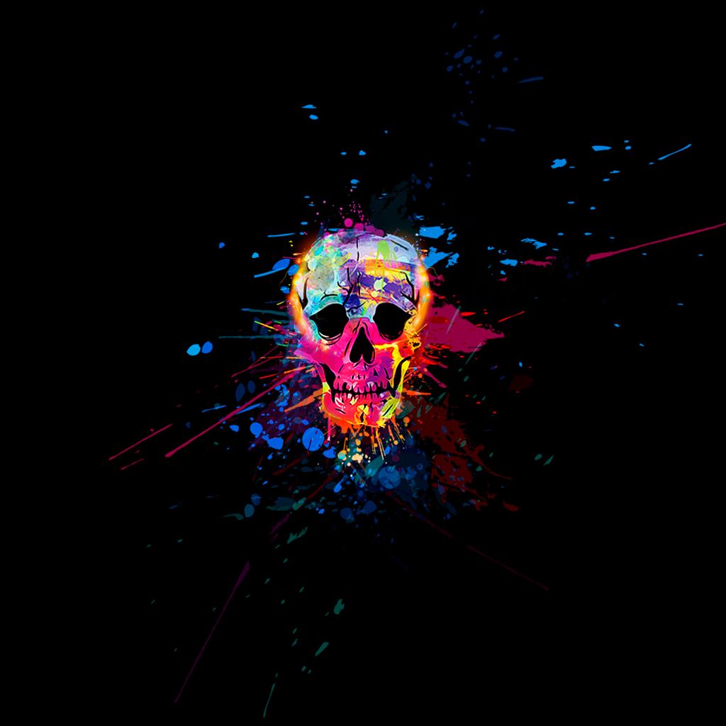 Teschio colorato con schizzi di colore, 1024x1024 HD, PC Desktop