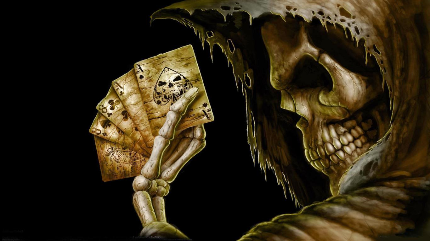 Teschio con carte da poker, 1366x768 720p, Laptop