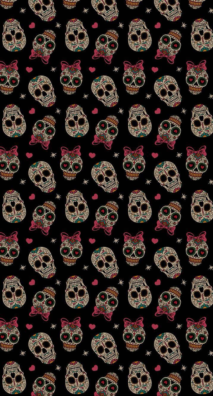 Teschi messicani pattern nero, 716x1334 Full HD Verticale, Smartphone