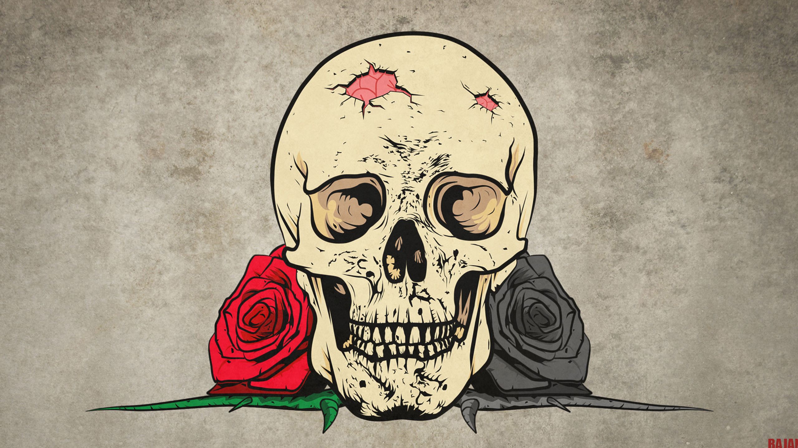 Teschio con rose rossa e nera, 2560x1440 2K, Desktop