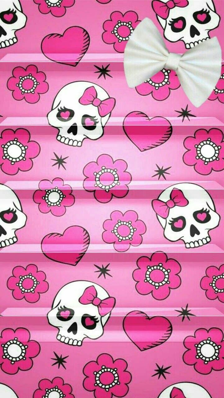 Teschi carini rosa con fiocco, 720x1280 Verticale, Mobile