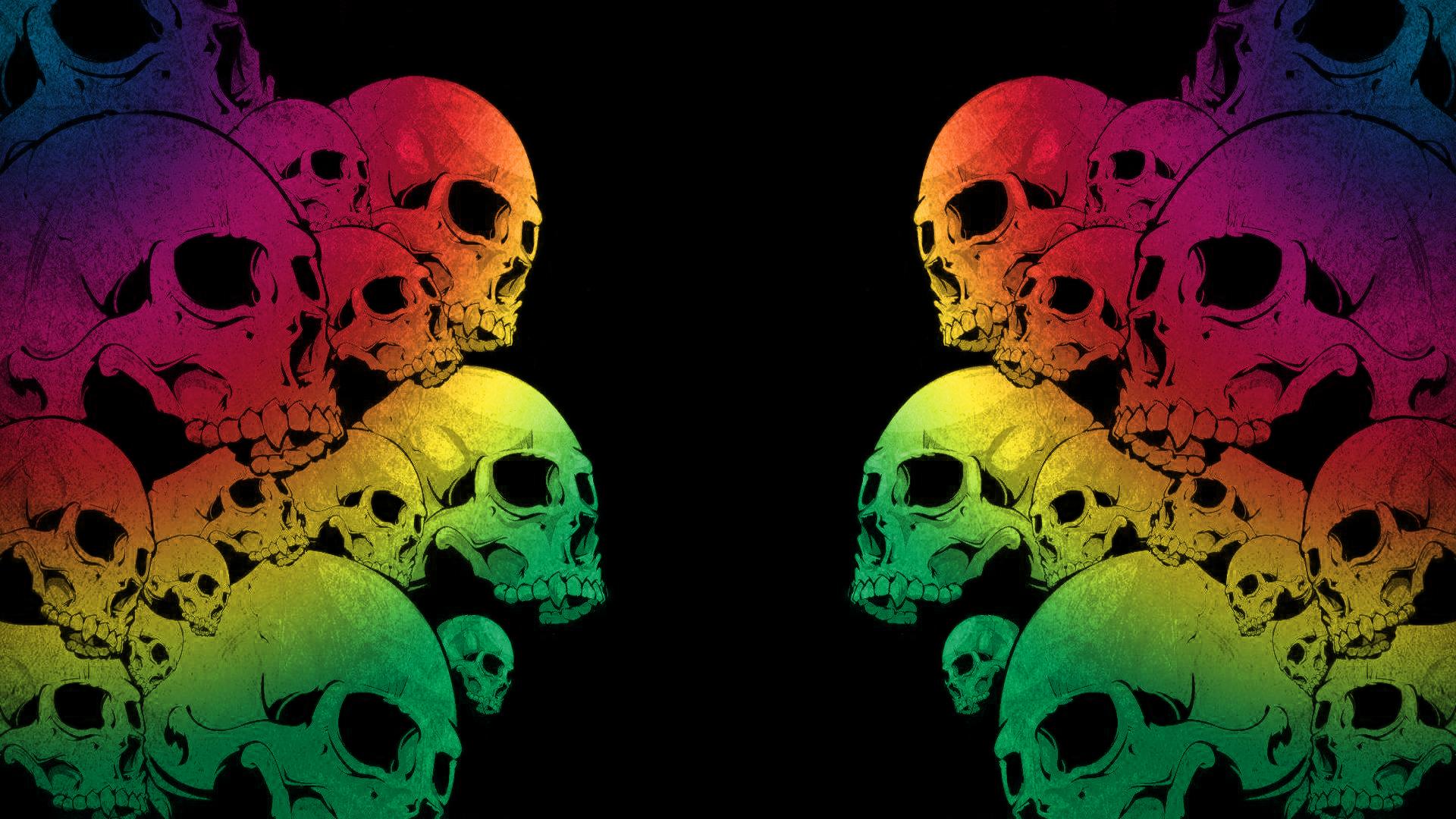 Teschi arcobaleno simmetrici sfondo nero, 1920x1080 Full HD 1080p, Laptop