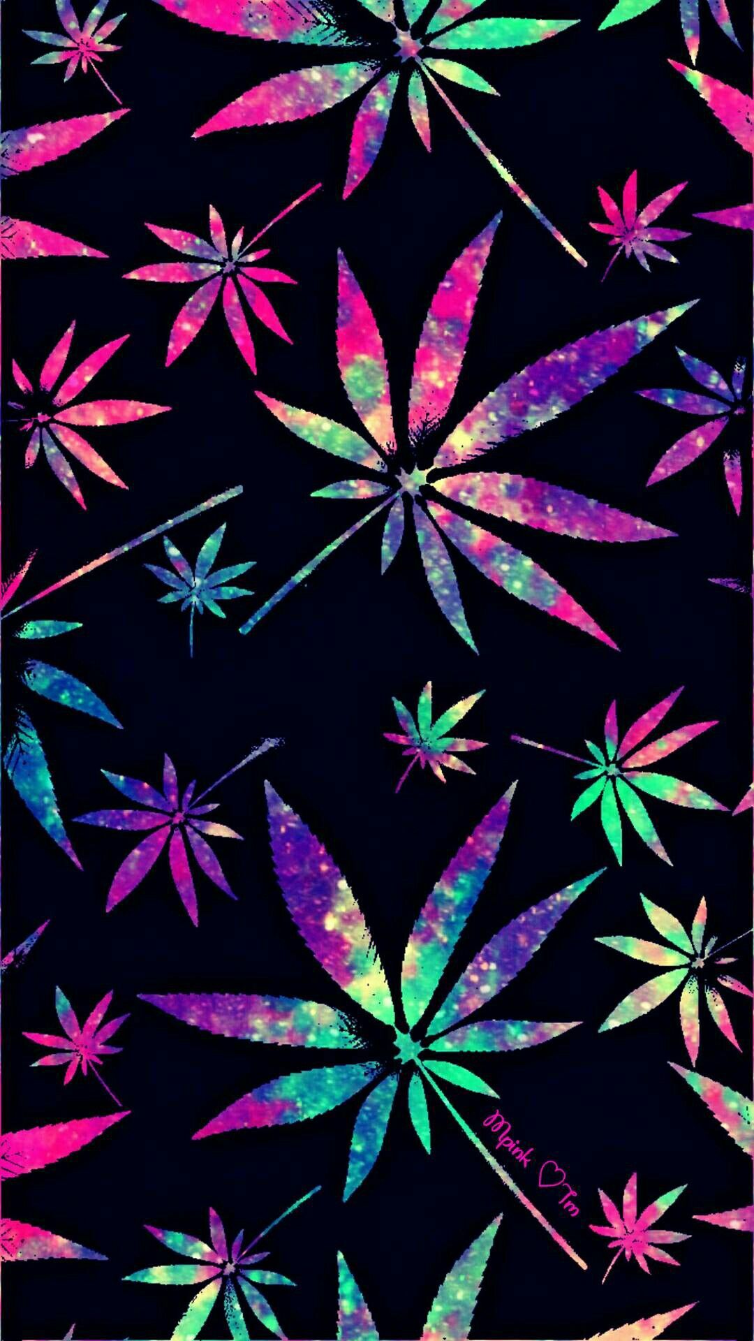 Foglie marijuana galassia colorate, 1080x1920 Full HD Verticale, Smartphone