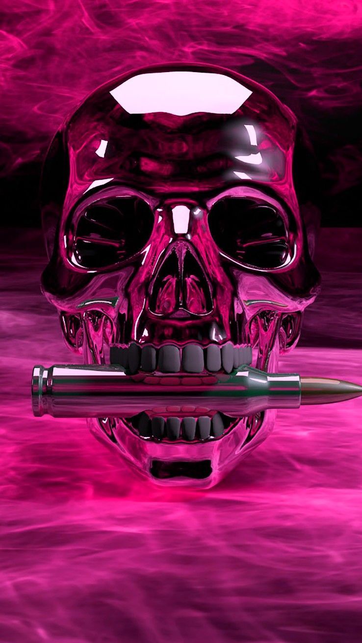 Teschio metallico rosa con proiettile, 738x1311 Verticale, Telefono