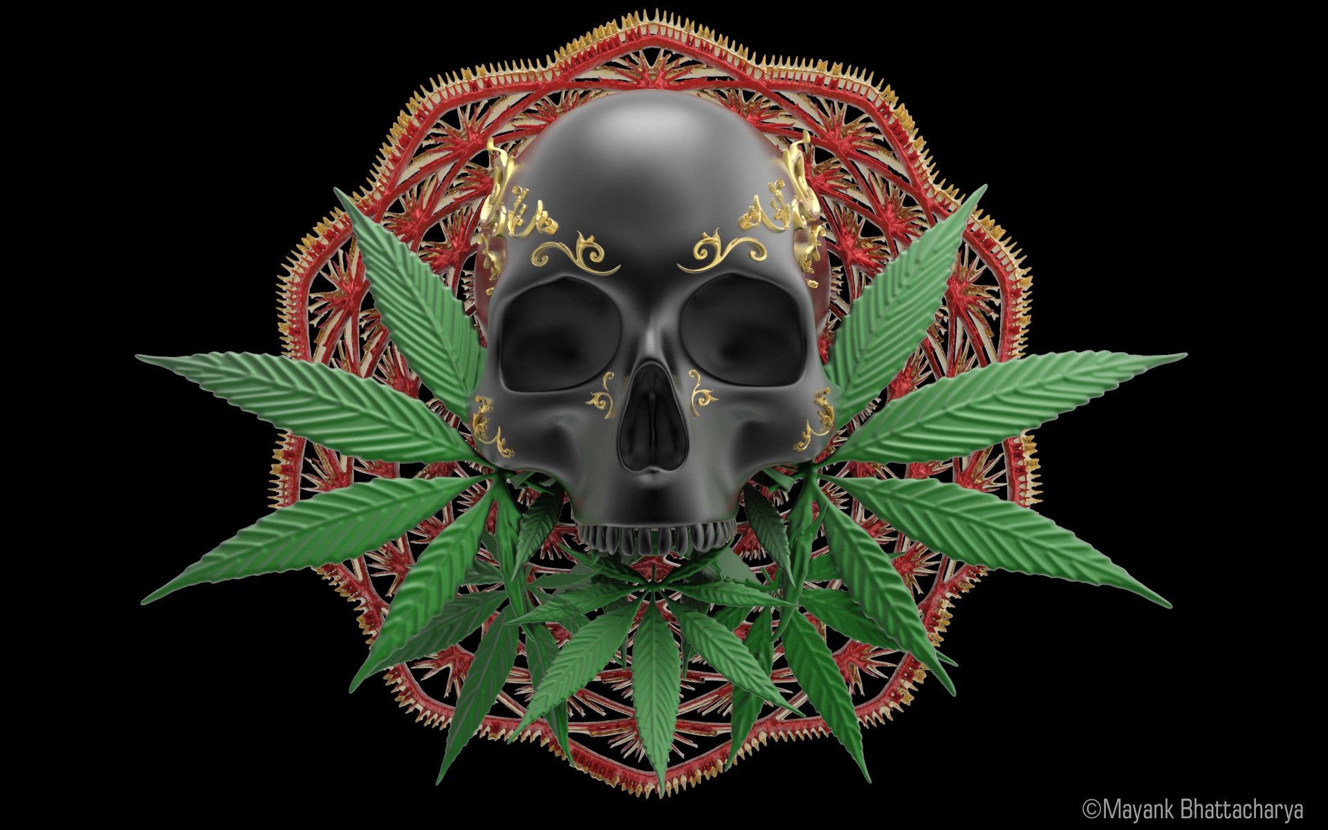 Teschio nero con foglie marijuana, 1920x1200 WUXGA, PC
