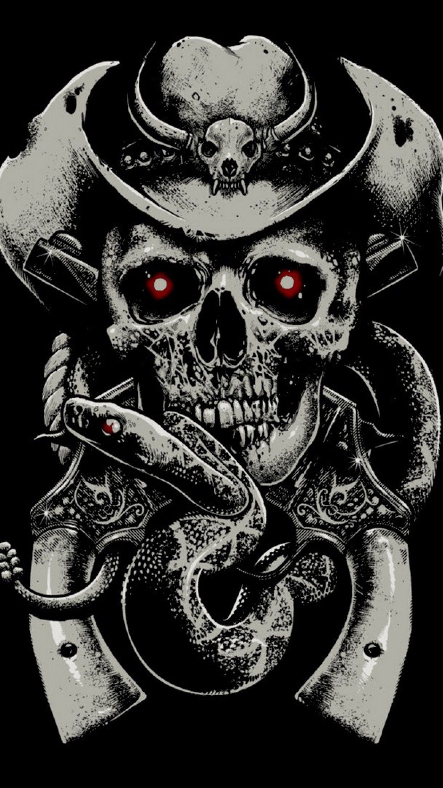 Teschio pirata con pistole, 1440x2560 Full HD Verticale, iPhone