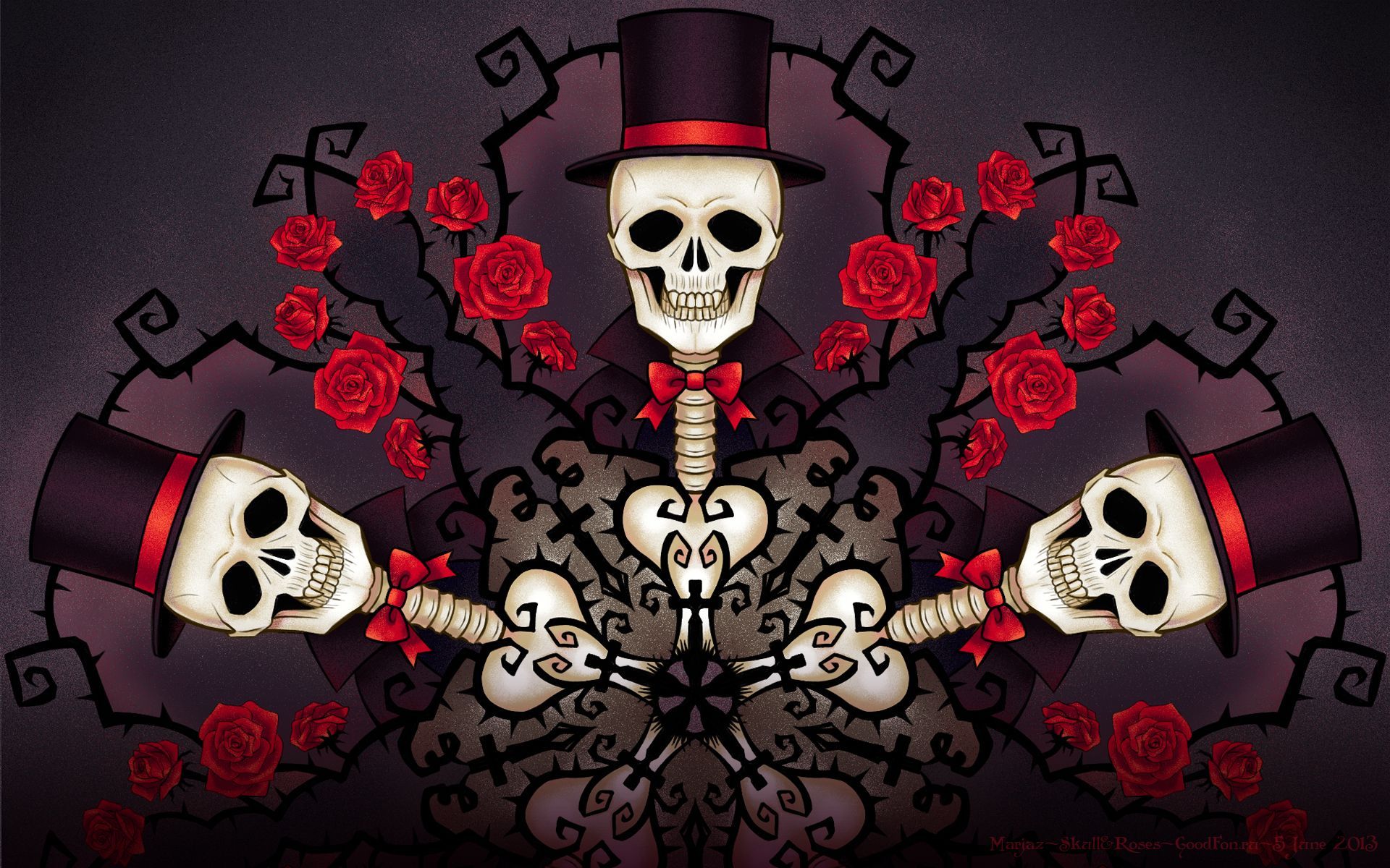 Teschi con cilindro e rose, 1920x1200 Full HD+ WUXGA, Desktop