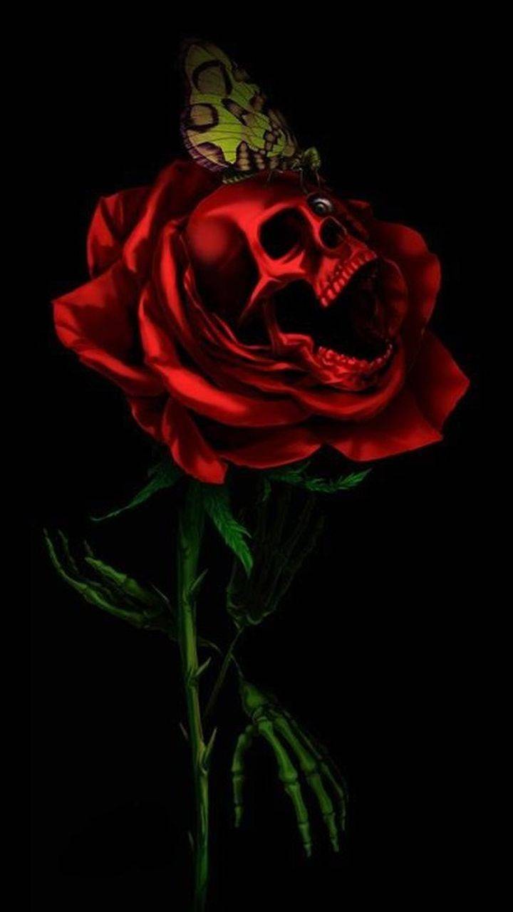 Teschio nero con rosa rossa, 720x1280 Full HD Verticale, iPhone