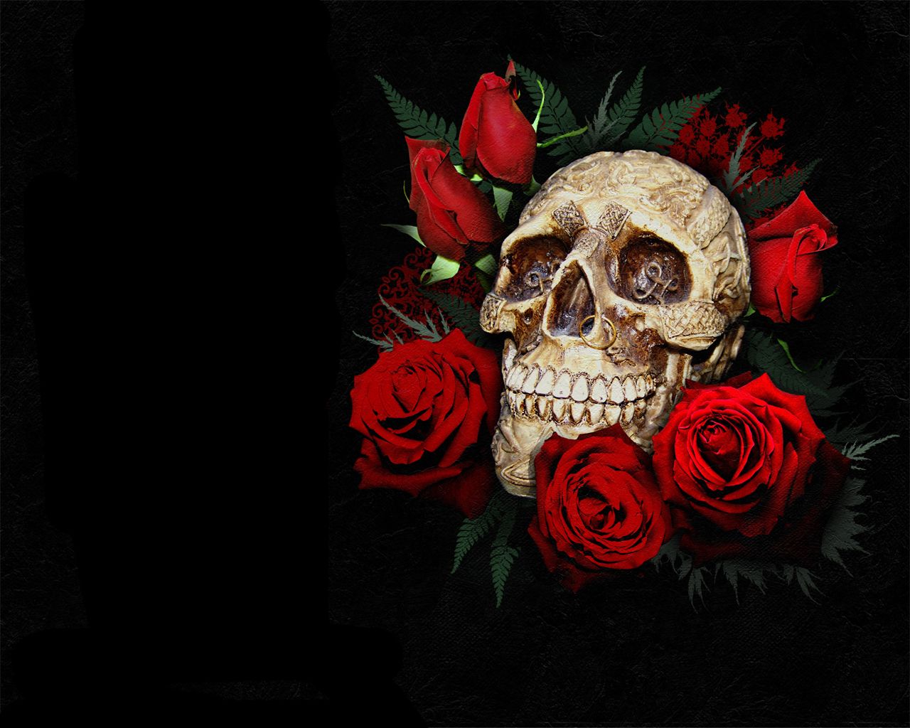 Teschio con rose rosse, 1280x1024 HD, Desktop