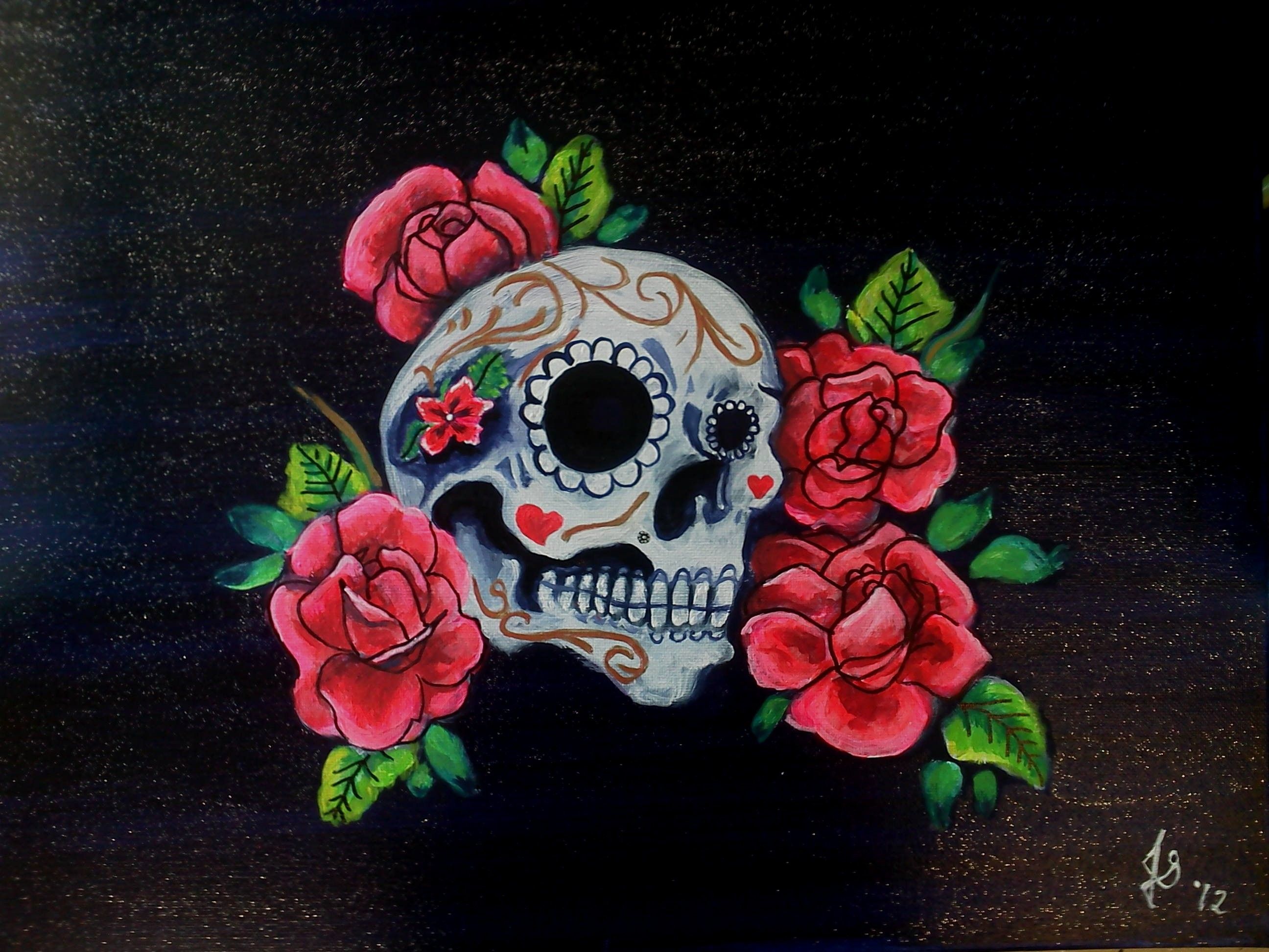 Teschio messicano con rose rosse, 2592x1944 2K, Desktop
