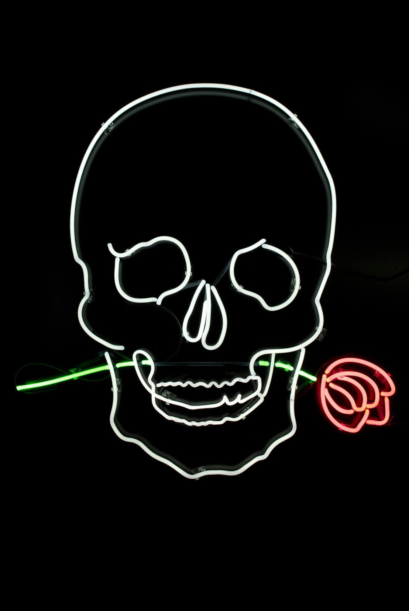 Teschio al neon con rosa, 1346x2010 Full HD Verticale, iPhone
