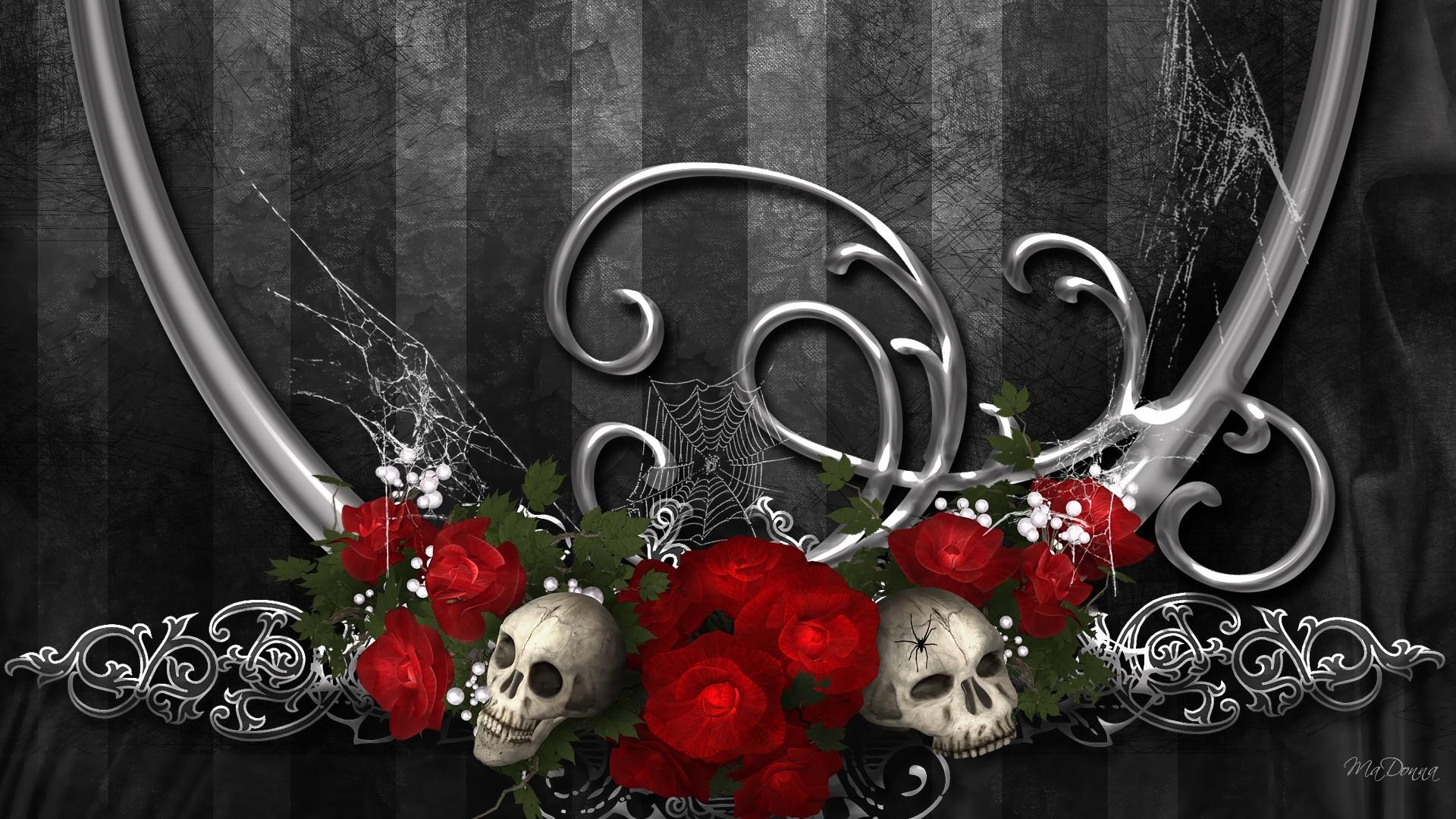 Teschio nero con rose rosse, 1920x1080 Full HD 1080p, PC