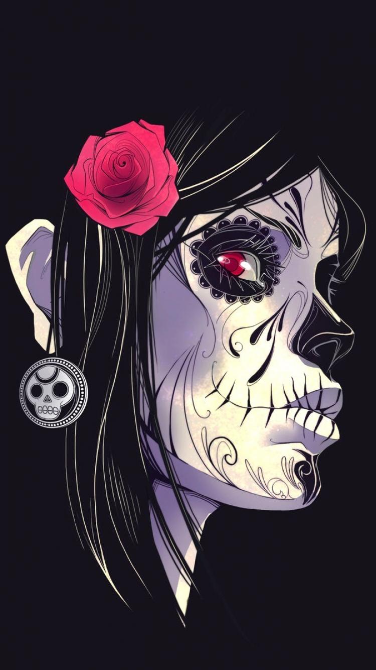 Teschio Catrina con rosa rossa, 750x1334 Verticale, Mobile
