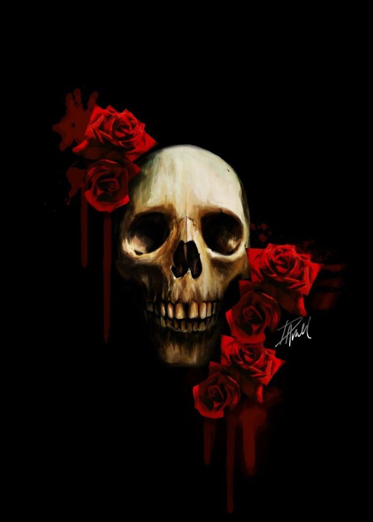 Teschio con rose rosse, 755x1057 Verticale, Mobile