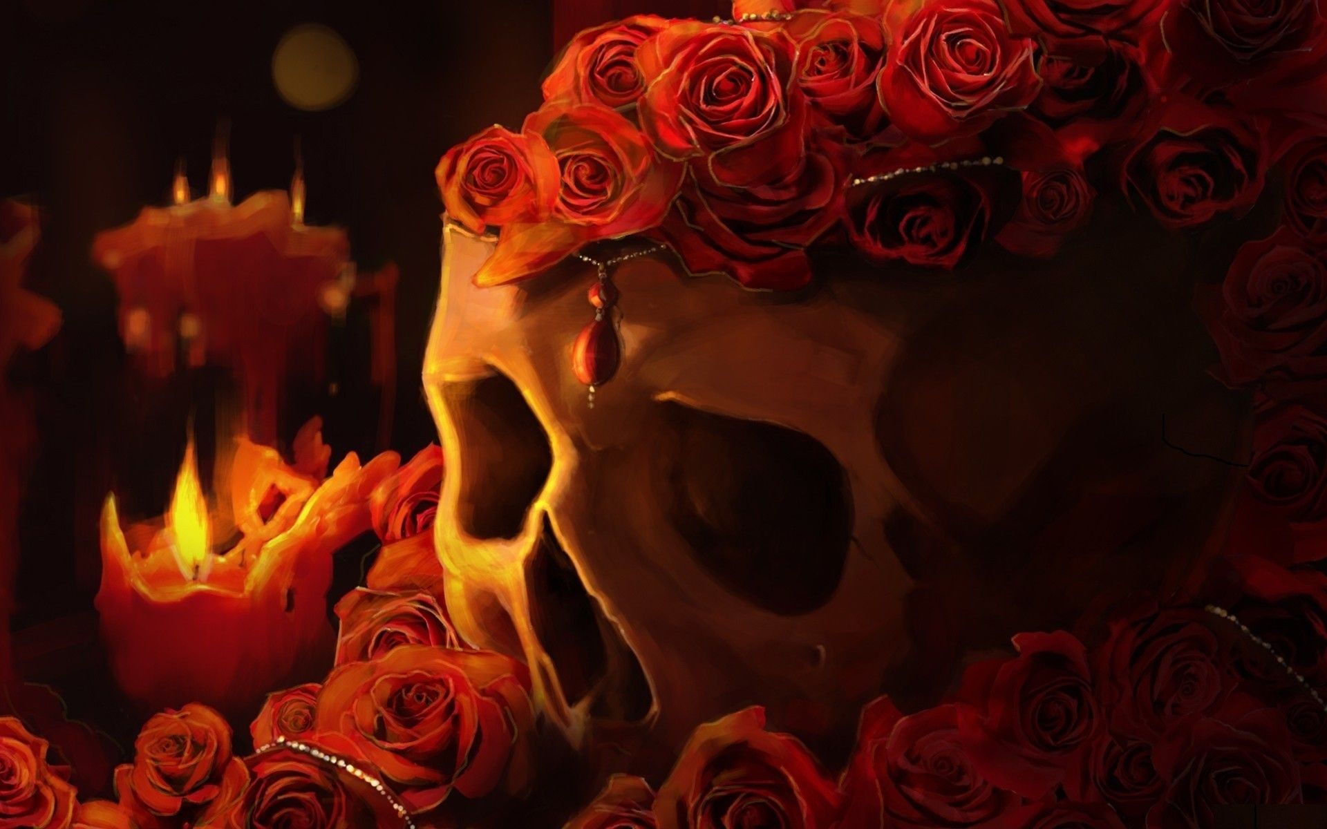 Teschio con rose rosse e candele, 1920x1200 Full HD+ WUXGA, Desktop