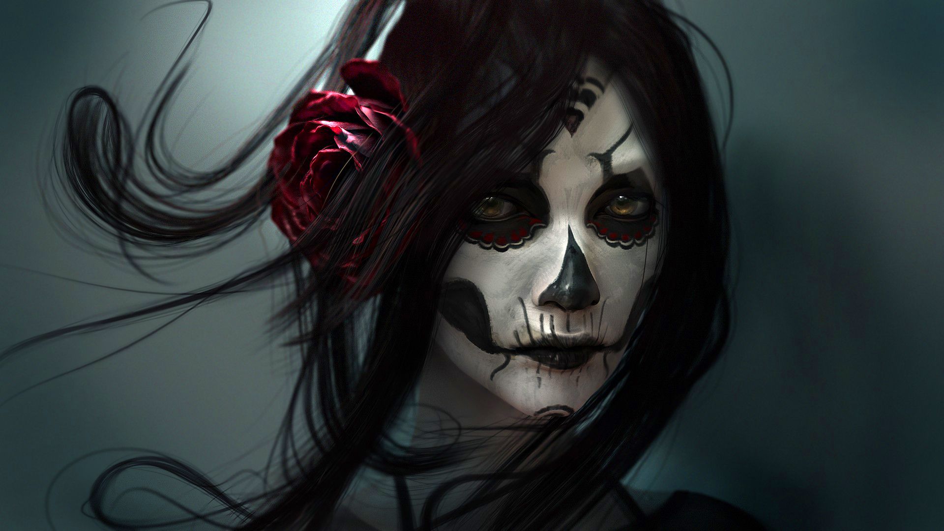 Donna con trucco teschio, 1920x1080 Full HD, Laptop