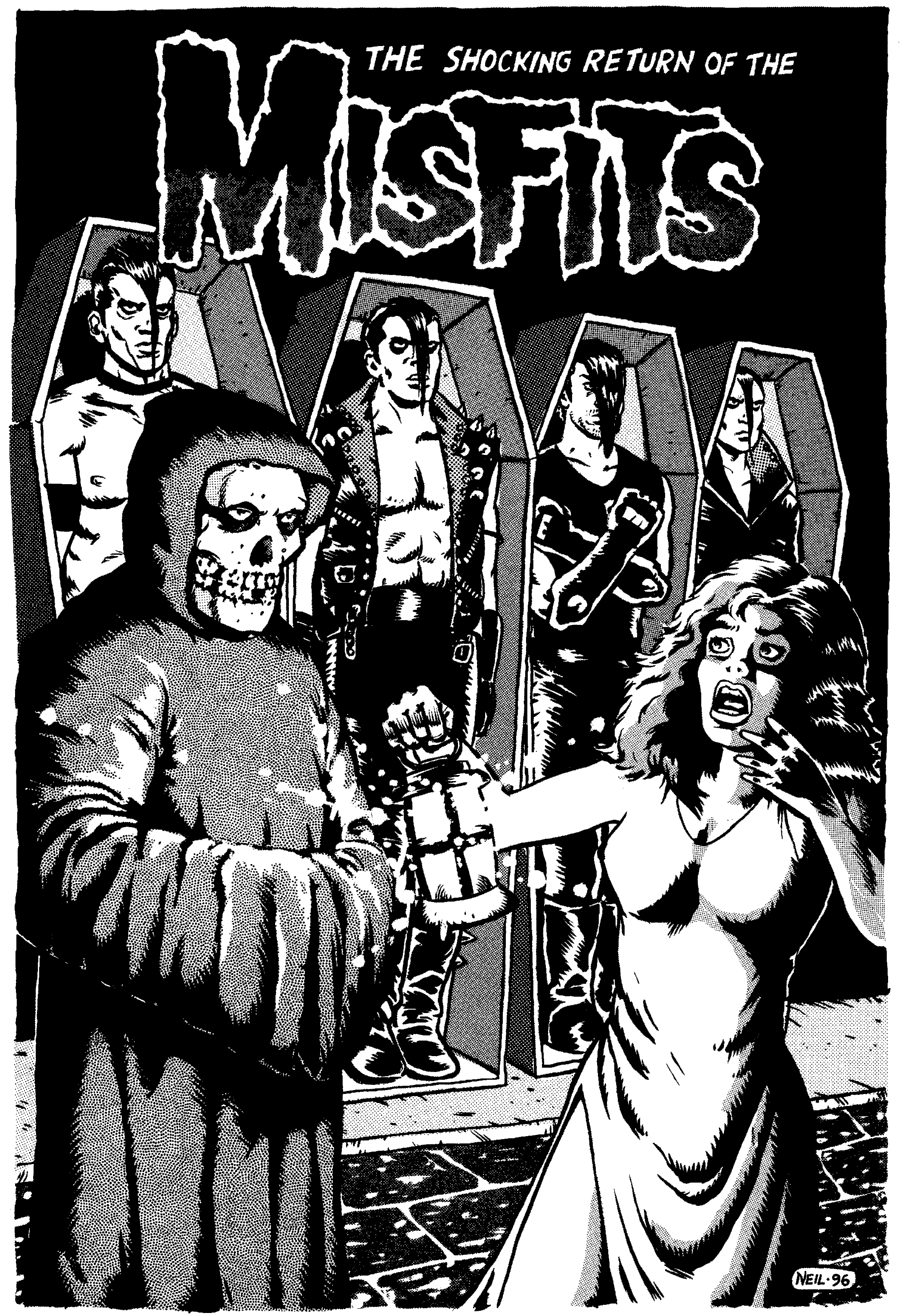 Teschio Misfits fumetto bianco nero, 2100x3058 Full HD Verticale, iPhone