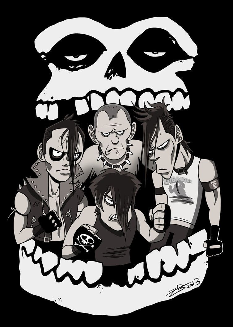 Teschio Misfits con band cartoon, 754x1060 Verticale, Mobile
