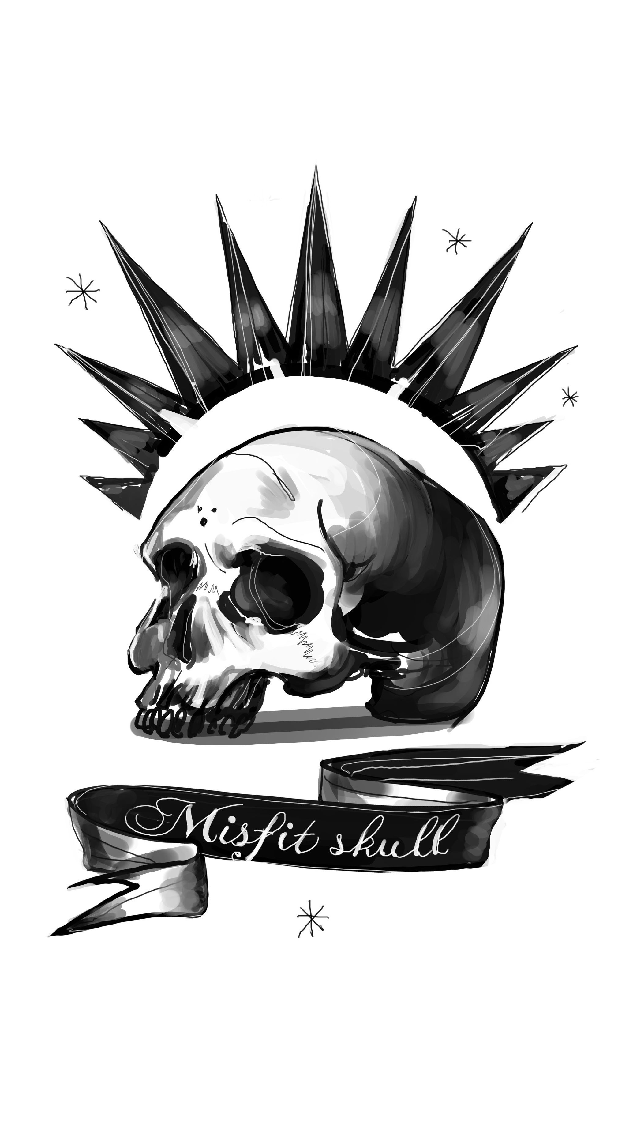 Teschio Misfits con banner, punk, 2068x3677 Verticale, Mobile