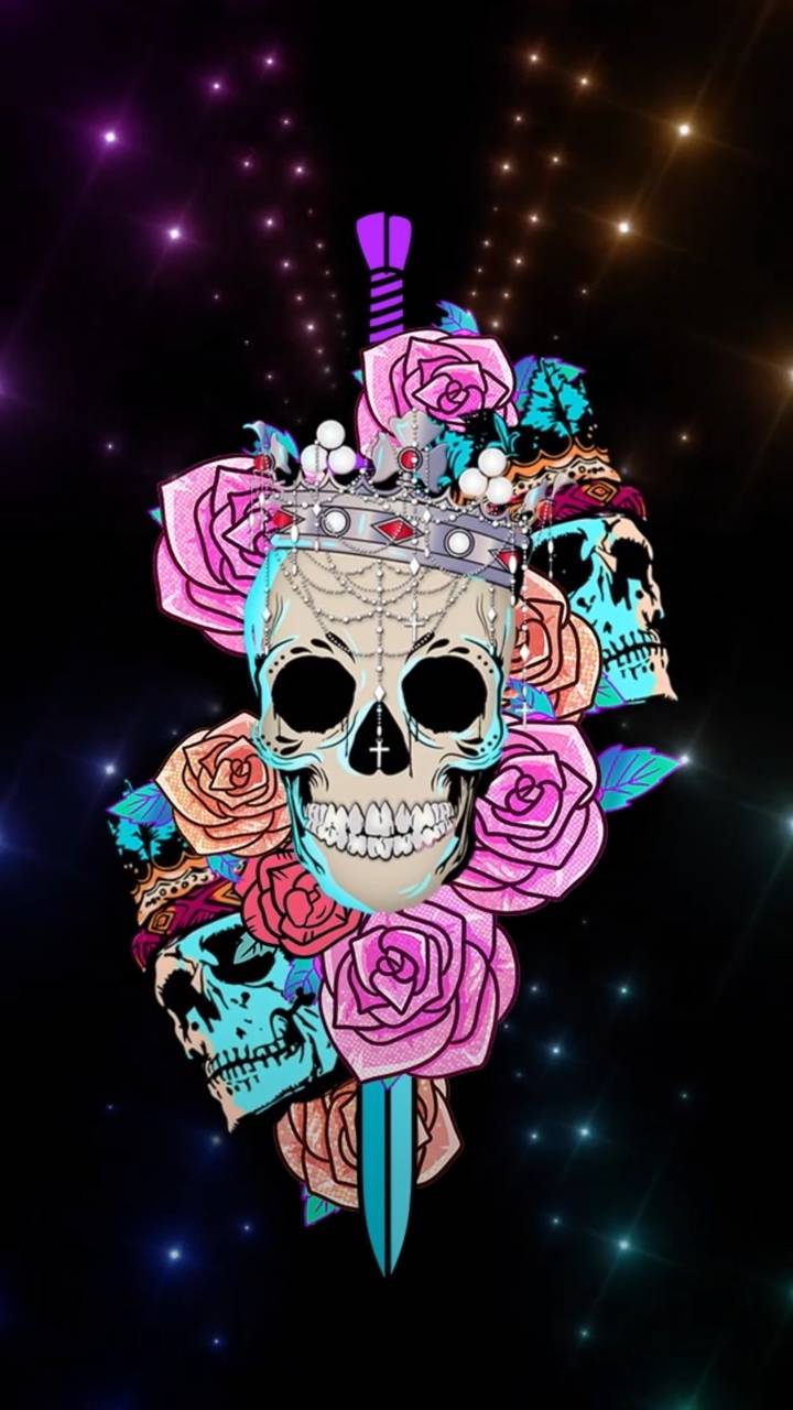 Teschio con rose e pugnale, 720x1280 Verticale, Mobile