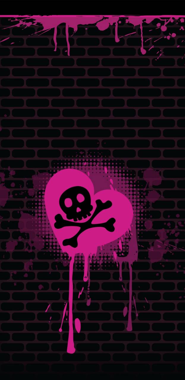 Teschio rosa su cuore graffiti, 623x1280 Full HD Verticale, Smartphone