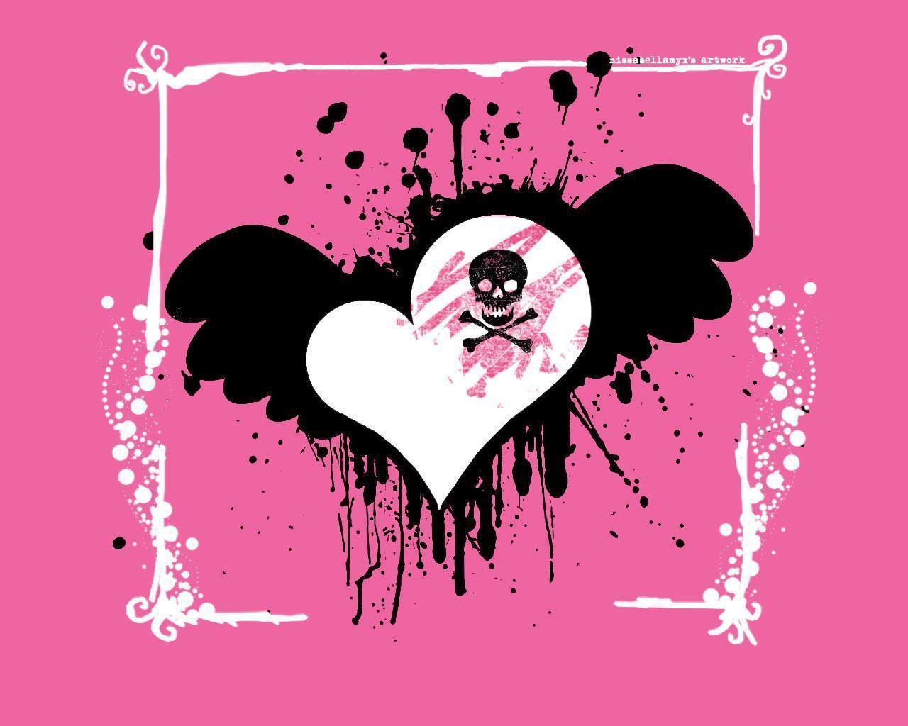 Teschio emo cuore alato rosa, 1280x1024 HD, Desktop