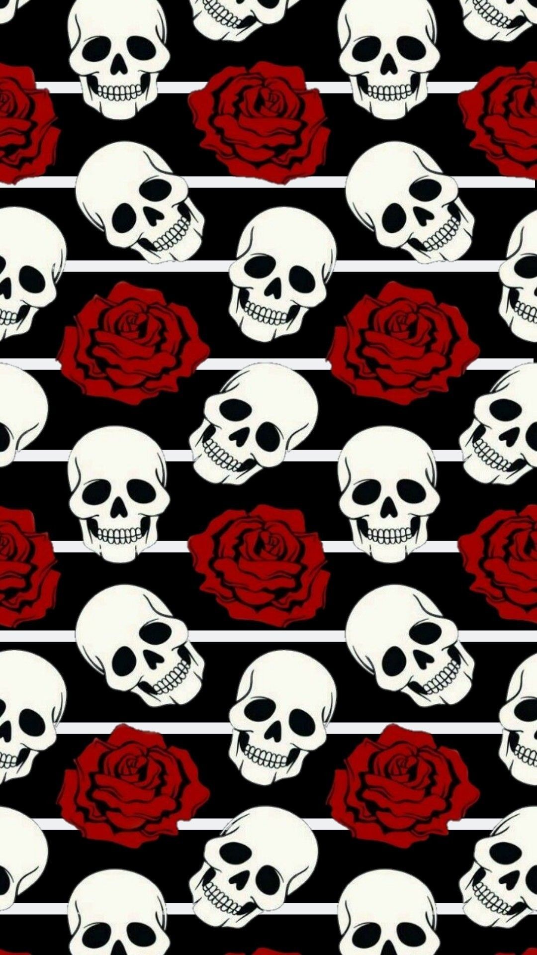 Teschi e rose rosse pattern, 1080x1920 Verticale, Telefono